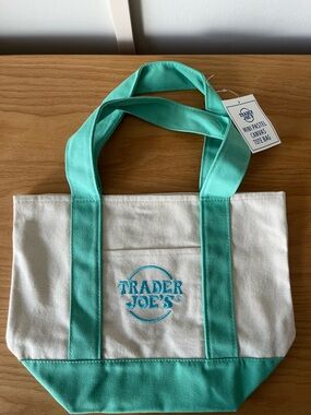 Trader Joe's Mini Cream Canvas Tote - Green